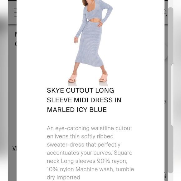 AFRM "Skye" Cut Out Front Ribbed Marled Icy Blue Midi Sweater Dress NWT Sz. L - Picture 4 of 8